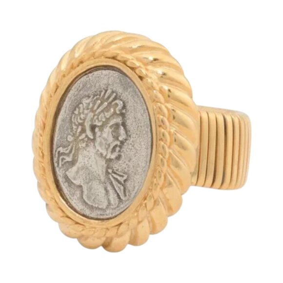 BEN AMUN Jewelry - BEN AMUN GOLD/SILVER Made In Usa Gold Plated Silver Stamp Ring